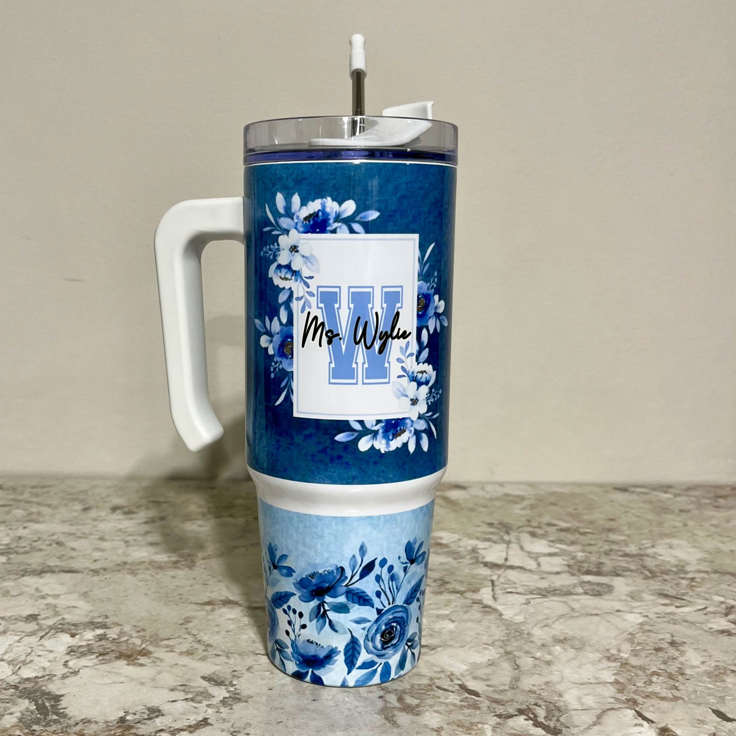 30oz. Stainless Steel Tumbler with Handle - Personalized