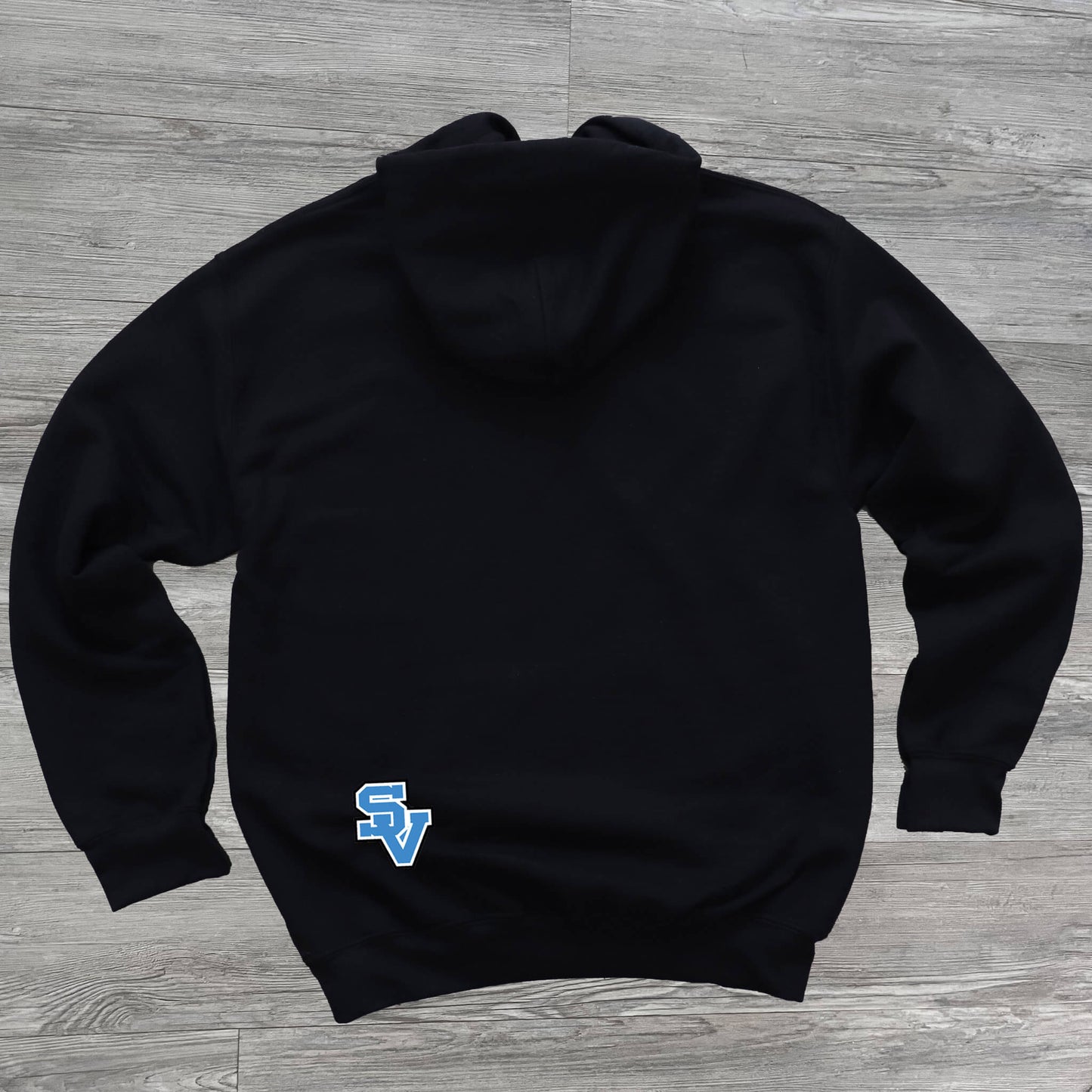 Black Ehrman Crest Middle School Hoodie back with SV logo