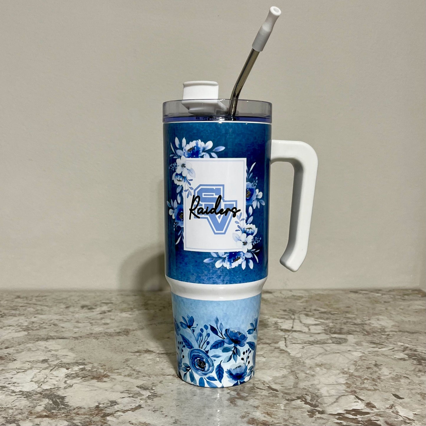 30oz. Stainless Steel Tumbler with Handle - Personalized