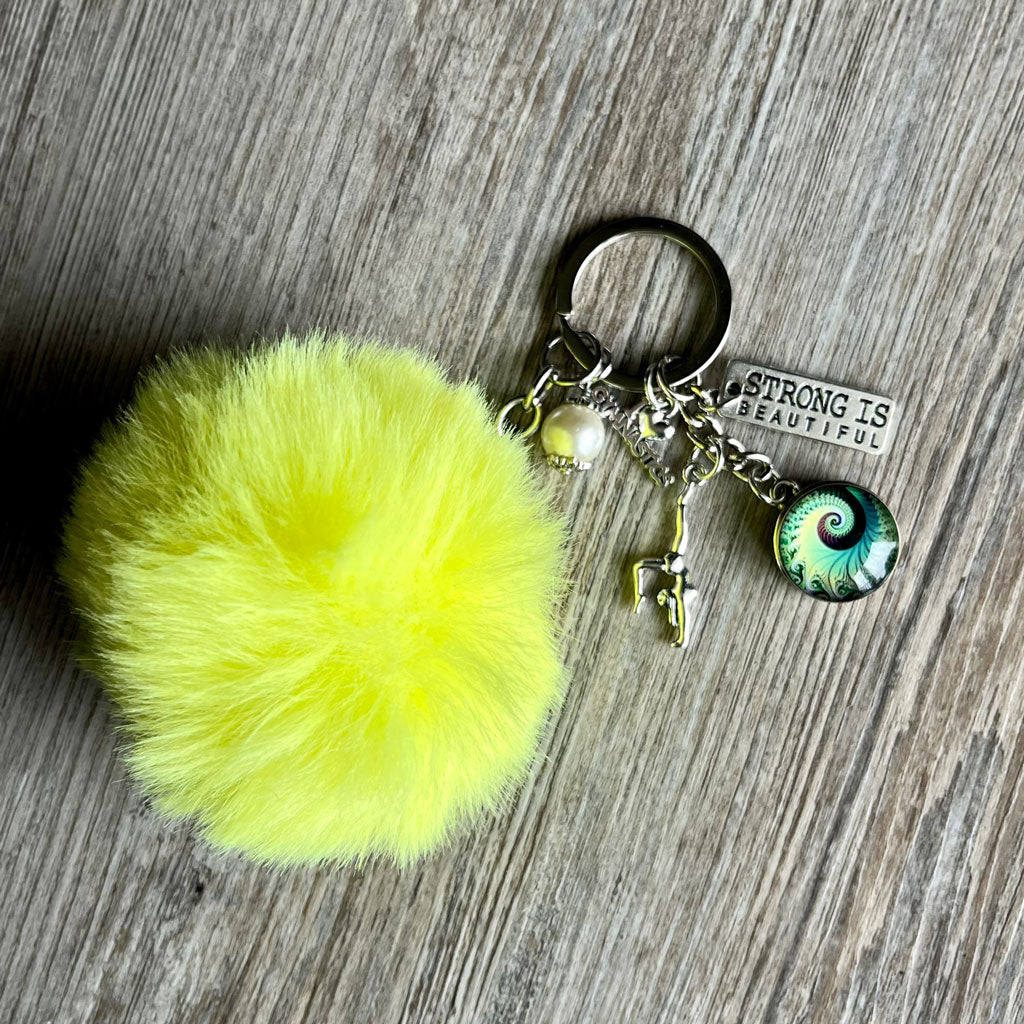 Fuzzy Ball Cheerleader Bag Tag / Key Chain