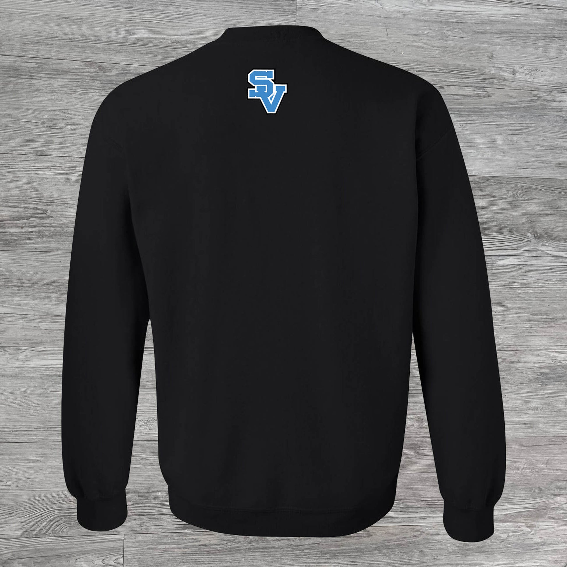 Black Ehrman Crest Middle School Crewneck Sweatshirt back with SV logo