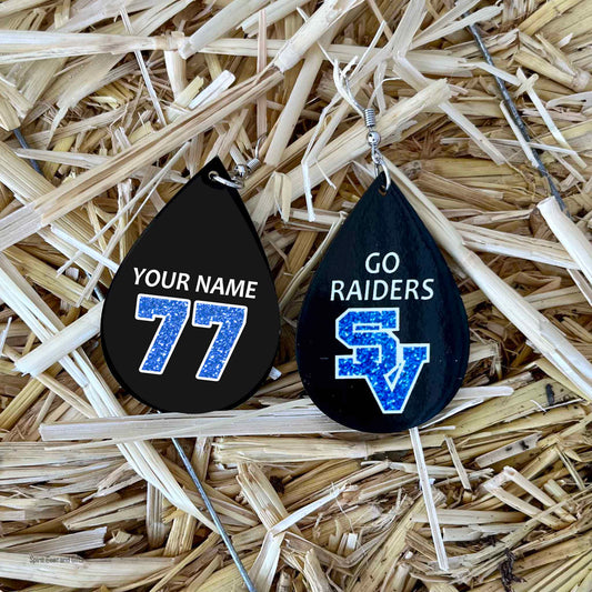 Raiders Personalized Teardrop Earrings with Your Name and Number